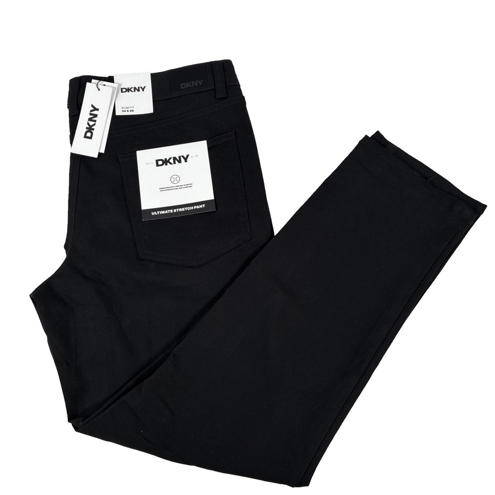 New Mens DKNY Stanton Ultimate Stretch Pants Size 34x29 Slim Fit Black NWT